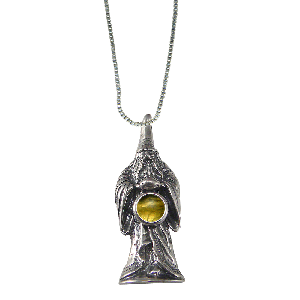 Sterling Silver Wizard of Olde Pendant With Citrine Magic Orb